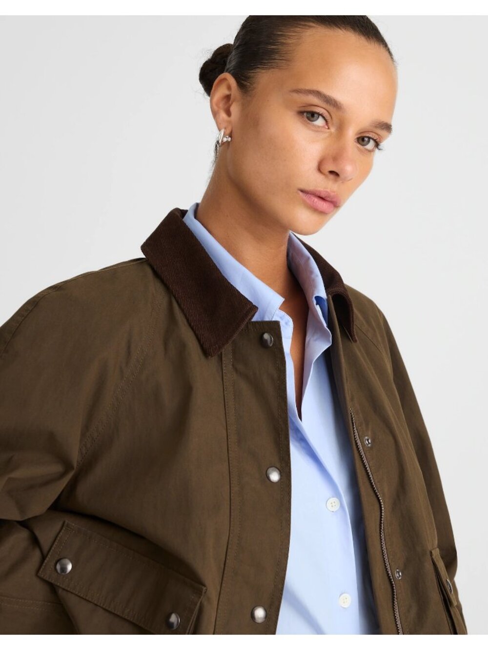 Madewell The Billie Short Jacket Corduroy Collar Women’s Medium Trench Green NWT - Picture 14 of 16